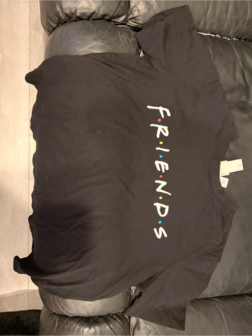 H&M Black FRIENDS Logo Tee with Multicolor Dots